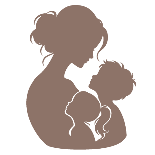 Minimalistische Silhouette einer Mutter mit zwei kleinen Kindern